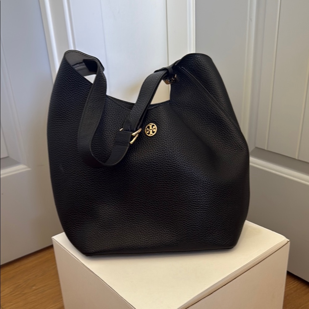 Tory Burch Black Hobo Bag with Textured Leather